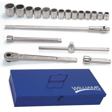 Williams Socket/Tool Set, 19 Pieces, 12-Point, 1 Inch Dr, JHWWSX-20TB JHWWSX-20TB